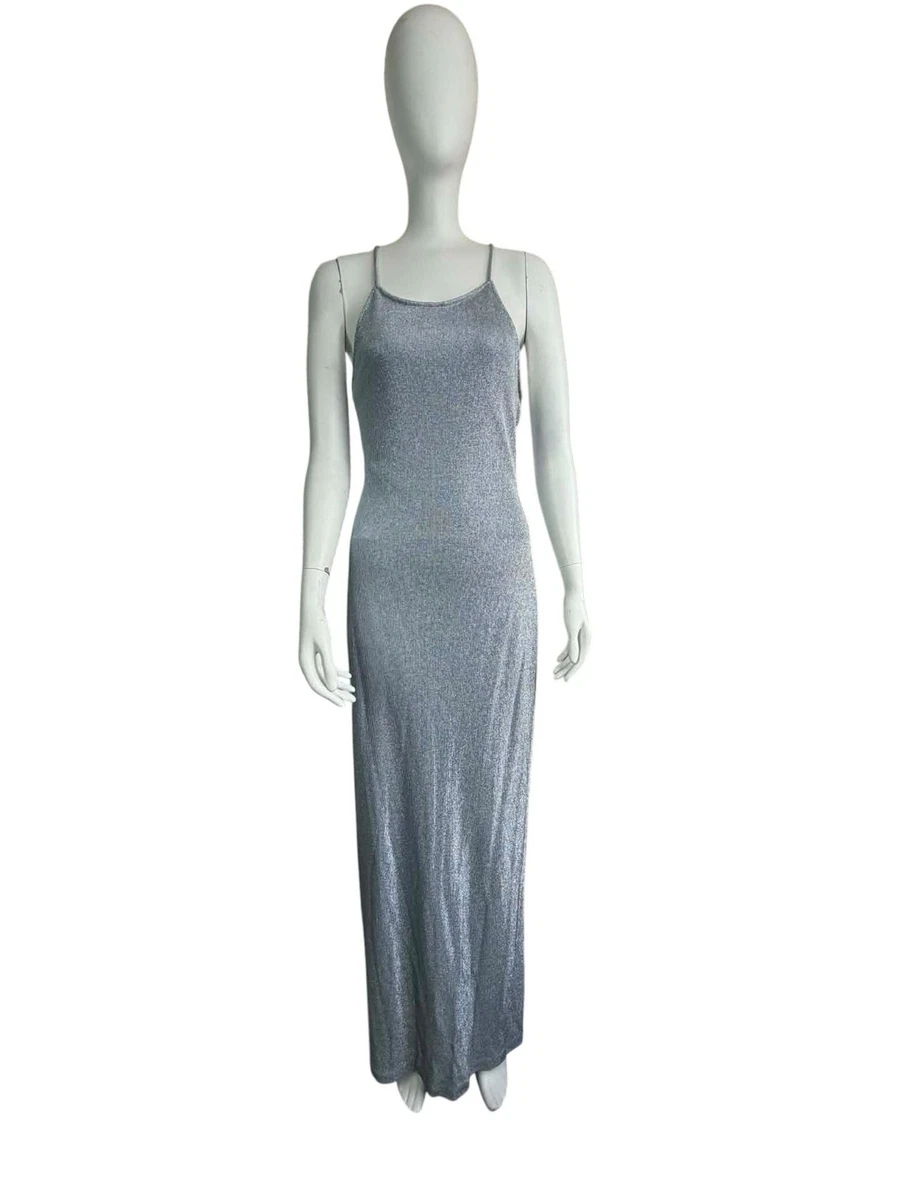 blue dress for baby girl 90s Philos Silver Strapless Dress with Sheer Sides Size L – CRITERIA VINTAGE