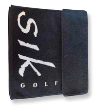 "NEW" SIK GOLF PLAYERS TOWEL 16 X 40  BLACK - WHITE MADE IN USA