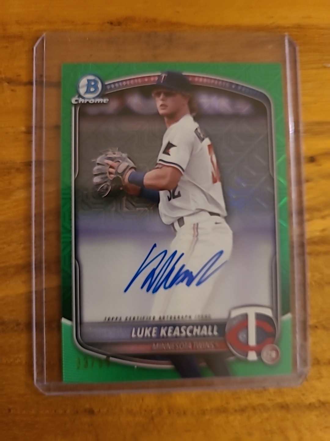 2025 Bowman Chrome Prospects Green Mojo Luke Keaschall Twins Auto /99