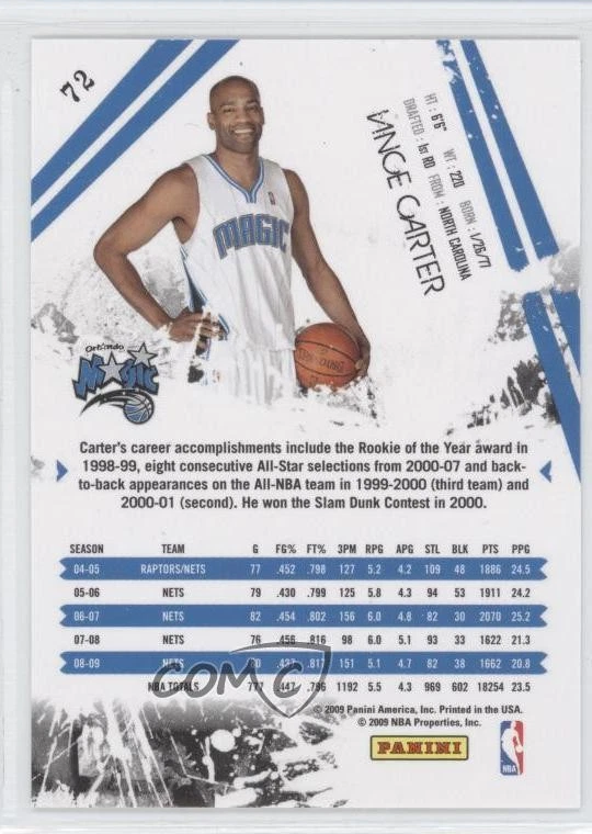 2009-10 Panini Rookies & Stars Longevity Vince Carter #72 HOF - Image 2 of 2