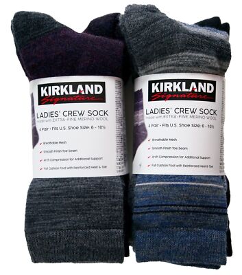 Ladies  Extra-Fine Merino Wool Crew Socks   3 Patterns   Size 6 10.5