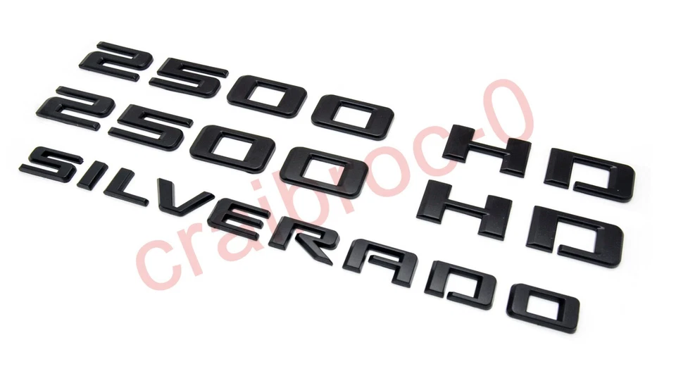 Emblema de porta traseira 3 peças preto fosco 2019-2021 Chevrolet Silverado 2500HD - Imagem 4 de 4