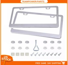 2 Chrome 304 Stainless Steel Metal License Plate Frame Tag Cover Screw Caps