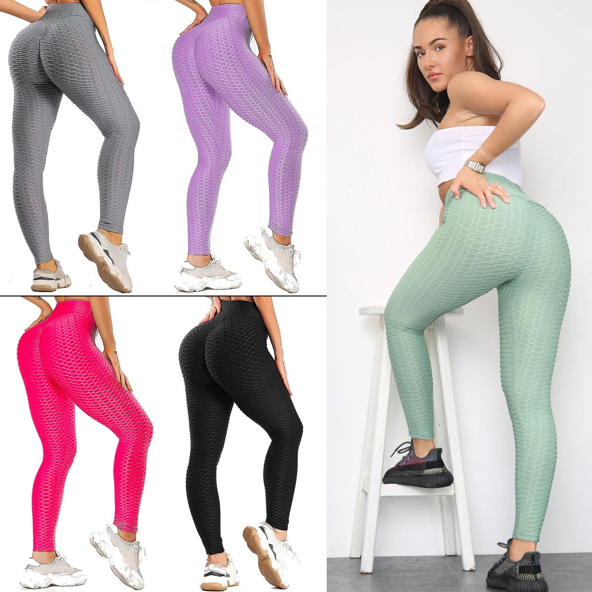 Leggings for Women Textured Scrunch Butt Lift Yoga Pants Slimming Workout  High Waisted Anti Cellulite Tights 