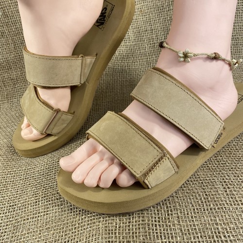 Women's Vans Slides Sandals Beige Tan Ultracush Strappy Open Toe Size 9-9.5  | eBay