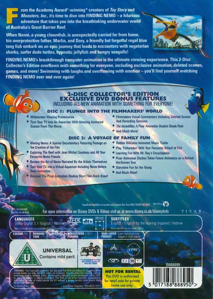Finding Nemo (2003) 2-Disc Collector's Edition DVD, Albert Brooks [Gebiet 2] - Bild 2 von 2