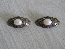 VTG S.G. D'OR Cabachon Iridescent Pearl Victorian Style Scroll Shoe Clips READ
