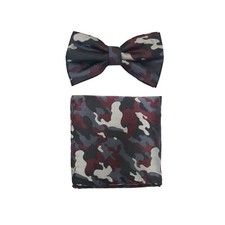 Men's Pre-tied Bow Tie  hankie set polyester burgundy gray camouflage wedding