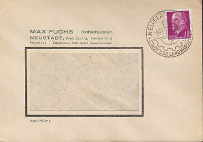Neustadt-Sebnitz, envelope 1962, Max Fuchs carbon brushes