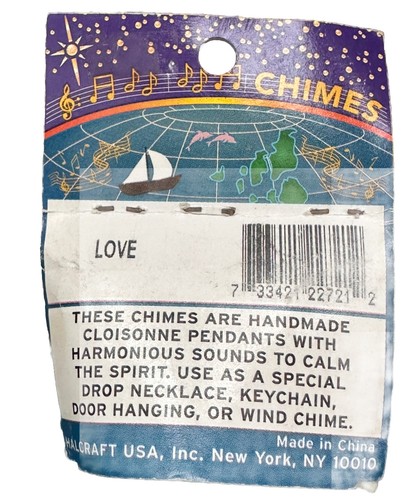 Vintage Harmony Chimes Bell Cloisonné Ball Pendant 1” LOVE "ROSE" - Picture 3 of 3