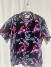 80's Paradise Found Jungle Bird Magnum PI Black L Hawaiian Made in Honolulu