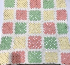 Vintage Handmade Crochet Colorful Flower Granny Square Crib Baby Blanket