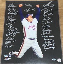 1986 NEW YORK METS team signed 27 SIGNATURES Gooden Knight+ 16x20 photo BAS