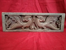 Temple Peacock Yali Wall Panel Wooden Handcarved Vintage Door panel Decor
