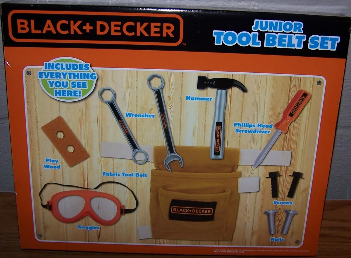 Black +Decker Junior Tool Belt Set 11 Pieces Tools & Accessories