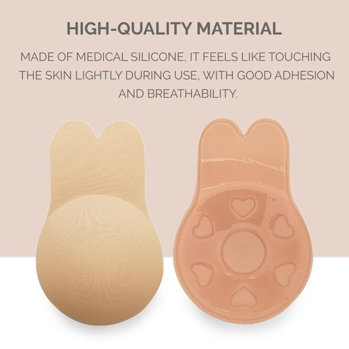 Silicone Breast Lift Up Nipple Covers Reusable Invisible Tape Push up Rabbit Bra - Picture 3 of 8