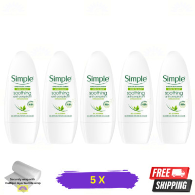 5 X Simple Soothing Anti-Perspirant 50ml Roll-On Deodorant for Sensitive Skin