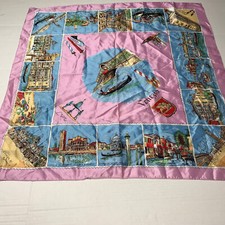 Vintage VENICE Venezia Pink Scarf ITALY Souvenir Historical Landmarks 26"X26"