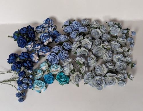 Mulberry Paper Roses Flowers Shades of Blue Lot of 100
