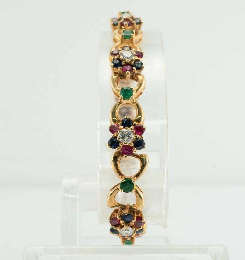 Brazalete de zafiro rubí rojo simulado corte redondo de 8,20 quilates chapado en oro 925 Foto 4 de 4