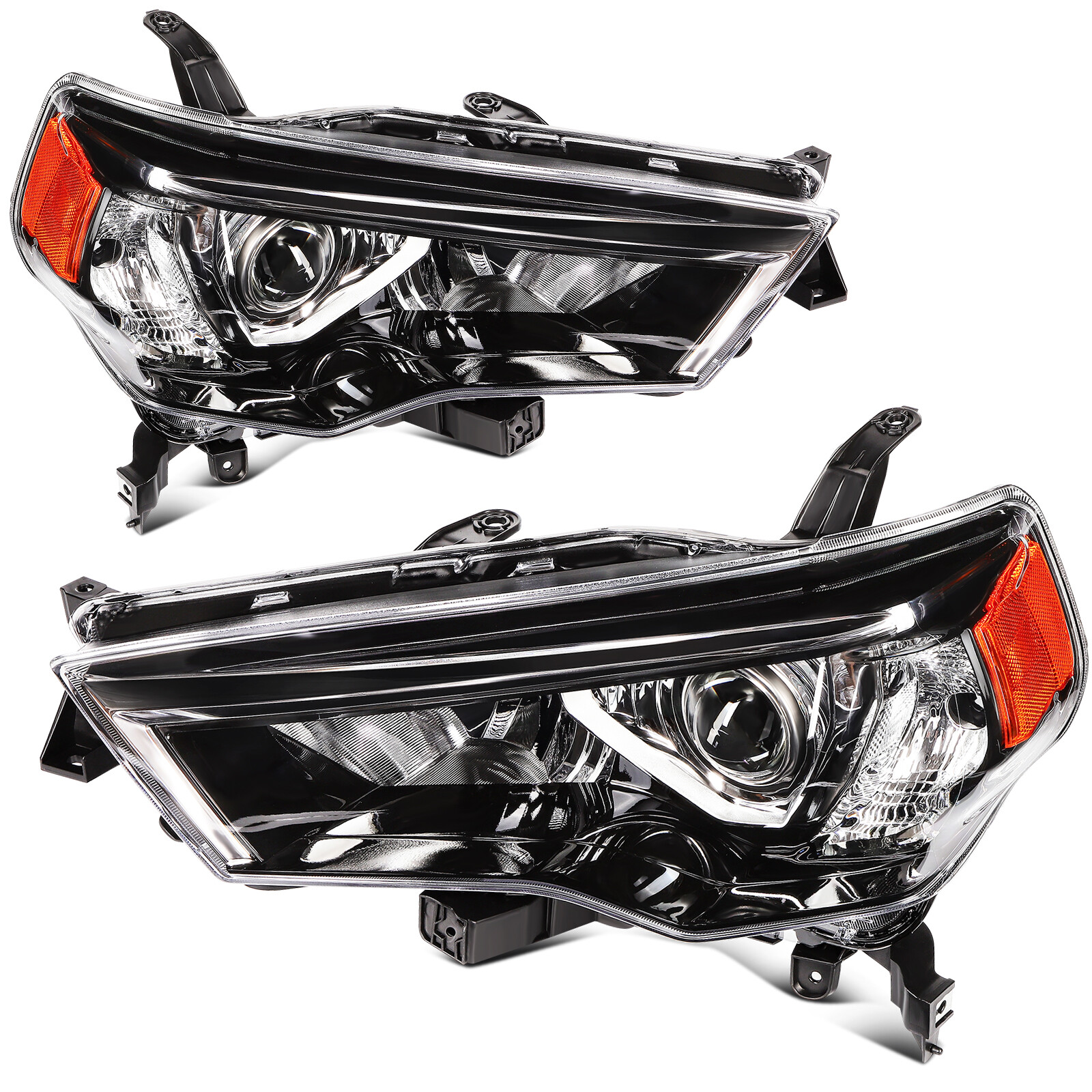 Fits Toyota 4Runner 2014-2020 Black LH + RH Headlights Assembly w/Projector Pair