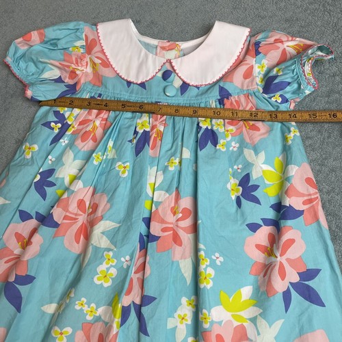 Castles & Crowns Size 5 Aqua Blue Floral Dress Puff Sleeve Peter Pan Collar - Picture 4 of 8