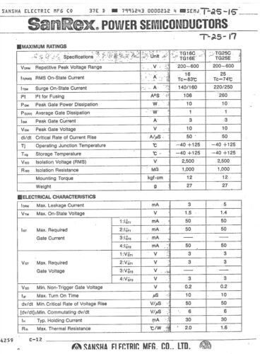 SanRex TG16C40 Isolated Triac Mold Type Power Semiconductor 16RMS 400VDRMS - Picture 3 of 3