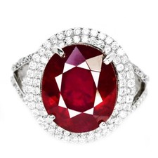 925 STERLING SILVER PIGEON BLOOD RED RUBY OVAL WHITE CZ GEMSTONE RING SIZE 8.75