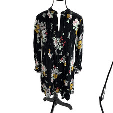 Old Navy Womens Size S Dress Black Floral Long Sleeve Pleated Boho Casual