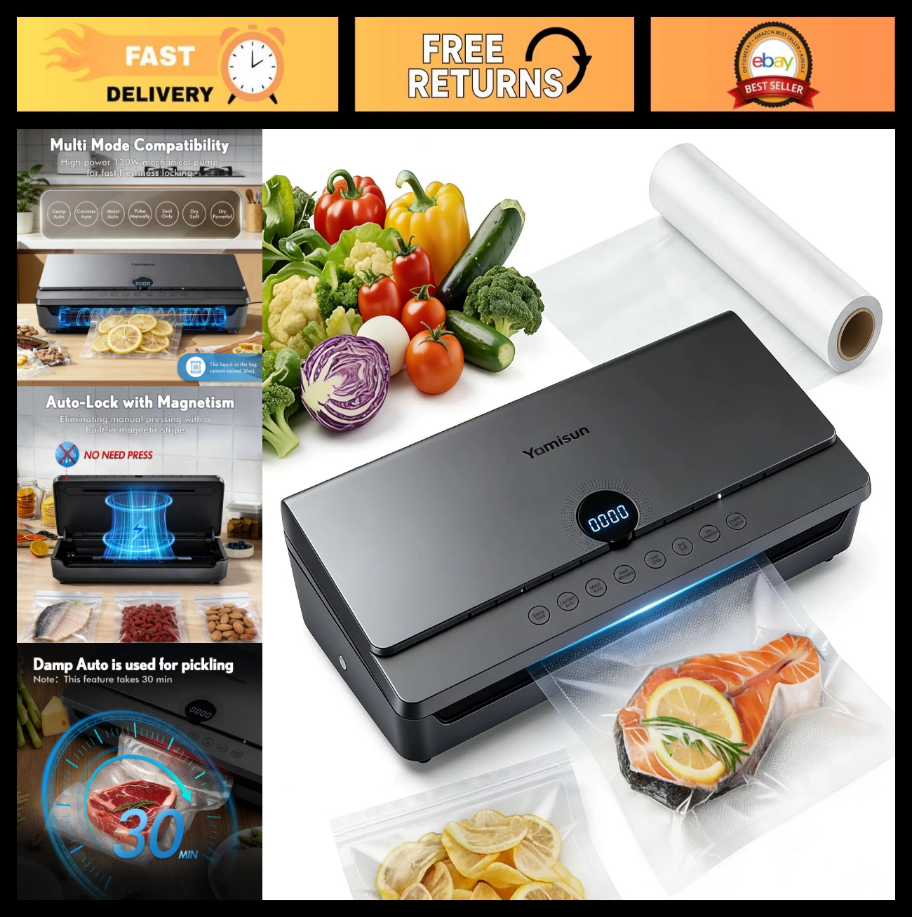 Powerful Vacuum Sealer for Food - 7-in-1 Modes, 90Kpa, Freshness Storage Bags