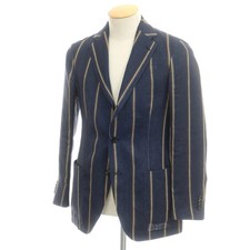 LARDINI Men's Tailored Jacket Linen Stripe Navy Beige Size 44 Apd