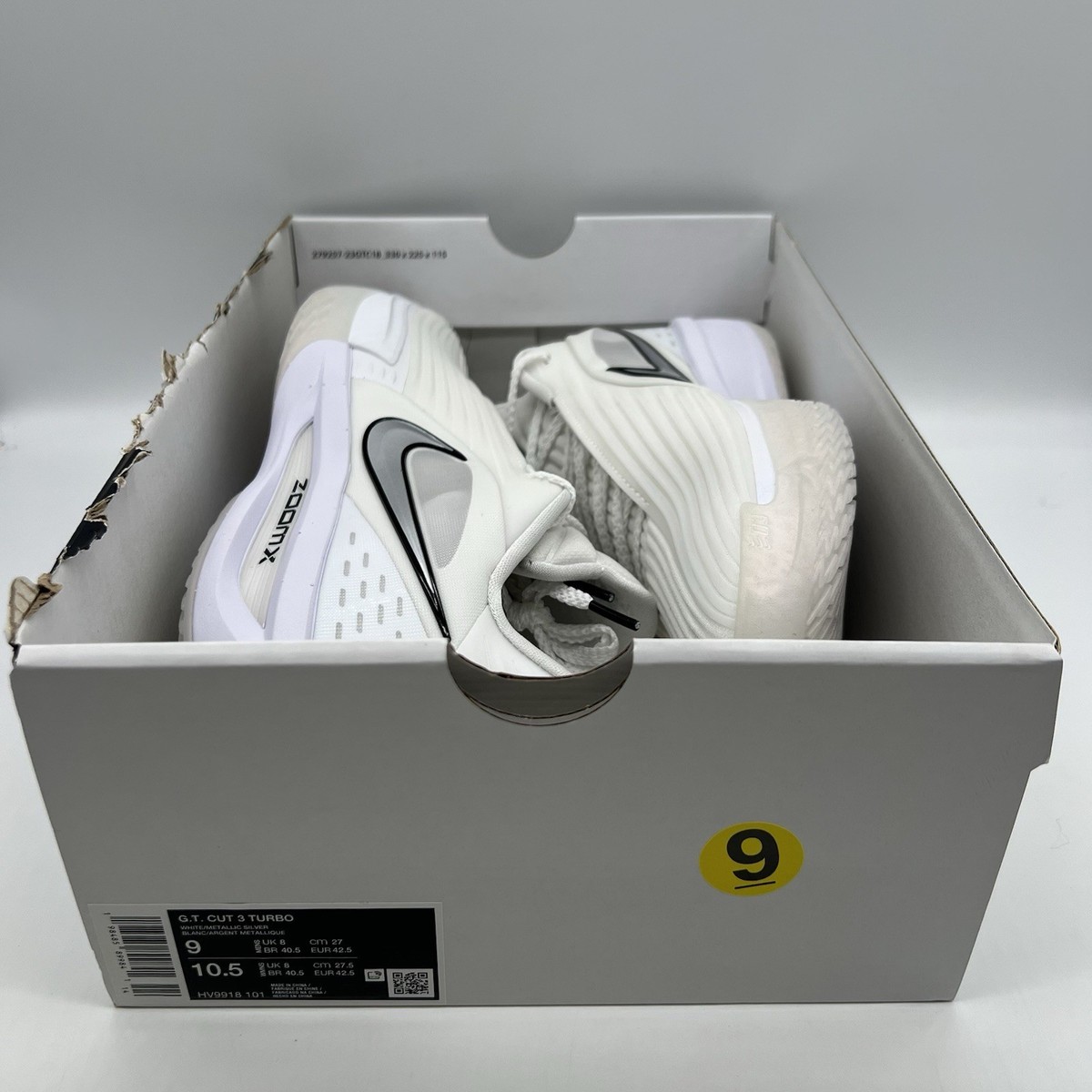 Nike Air Zoom GT Cut 3 Turbo White Metallic Silver Men's 9 HV9918