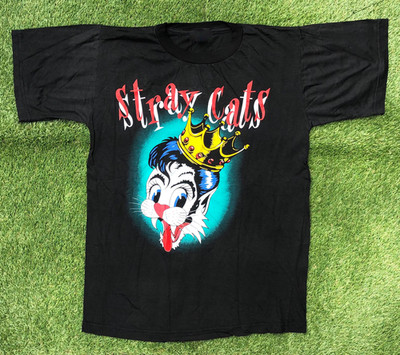 Vintage STRAY CATS Band Blast Off Tour Cotton Black Full Size Unisex Shirt BL632