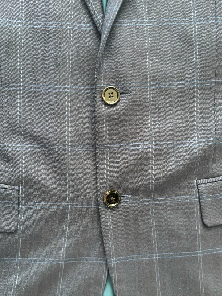 Traje de lana a cuadros azul INDOCHINO 2 piezas para hombre talla 42S pantalones 38x30 Foto 3 de 4