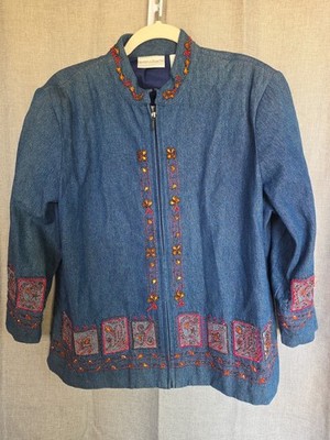 Drapers & Damon's women's embroidered denim jean jacket Sz XL