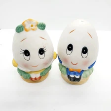 Vintage Lefton Egg Salt & Pepper Shakers Humpty Dumpty Mr & Mrs Easter Taiwan