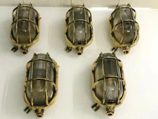 (Lot of 5) Nautical Brass Bulkhead Wall Sconce Lights – Cage Marine Wall Fixture