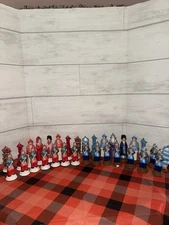 Vintage Oriental Asian Chess Pieces Set Hand Painted Dragons Pagodas Samari