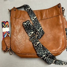 Faux Leather Crossbody Bag with Interchangeab...