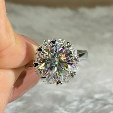 Solid 925 Silver & Real Moissanite Halo Engag...