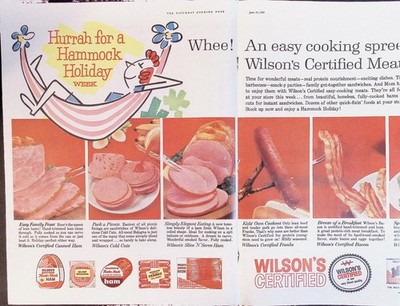 Wilson's Certified Meats 1961 Vintage 2pg Print Ad Hammock Holiday