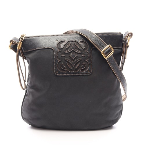 LOEWE Anagram Shoulder Bag Nylon Leather Black Gold