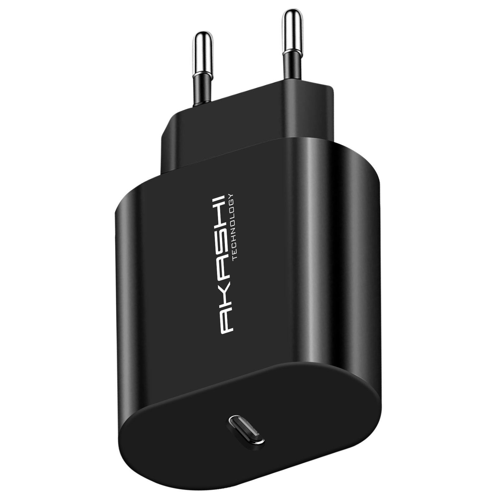Chargeur mural USB-C 20W Akashi noir pour le bureau et les voyages