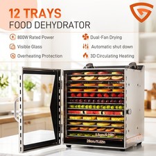 12 Trays Commercial Food Dehydrator Dryer Machine 800W Stainless Steel Dual Knob