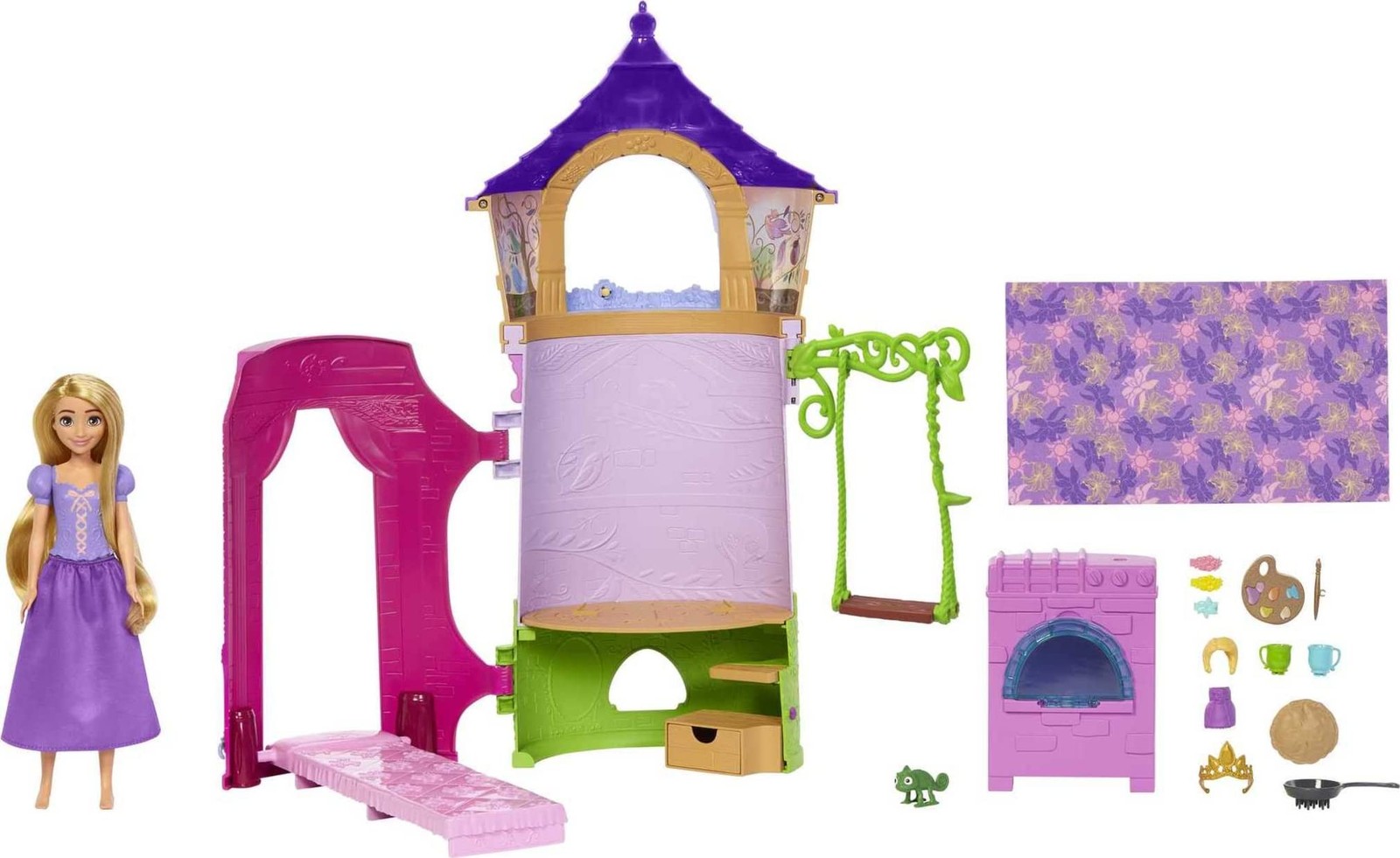 Mattel Disney Princess Rapunzel Tower Doll House Playset with Rapunzel Fashion