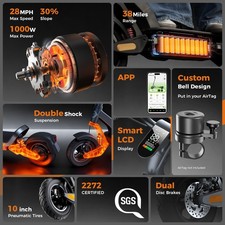 Electric Scooter Adults 1000W 38Miles Range 28MPH Fast Speed Folding E-Scooter 2