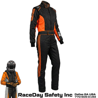 K1 RaceGear Challenger Racing Suit Kid's and Adult Sizes SFI 3.2A/1 Black/Orange