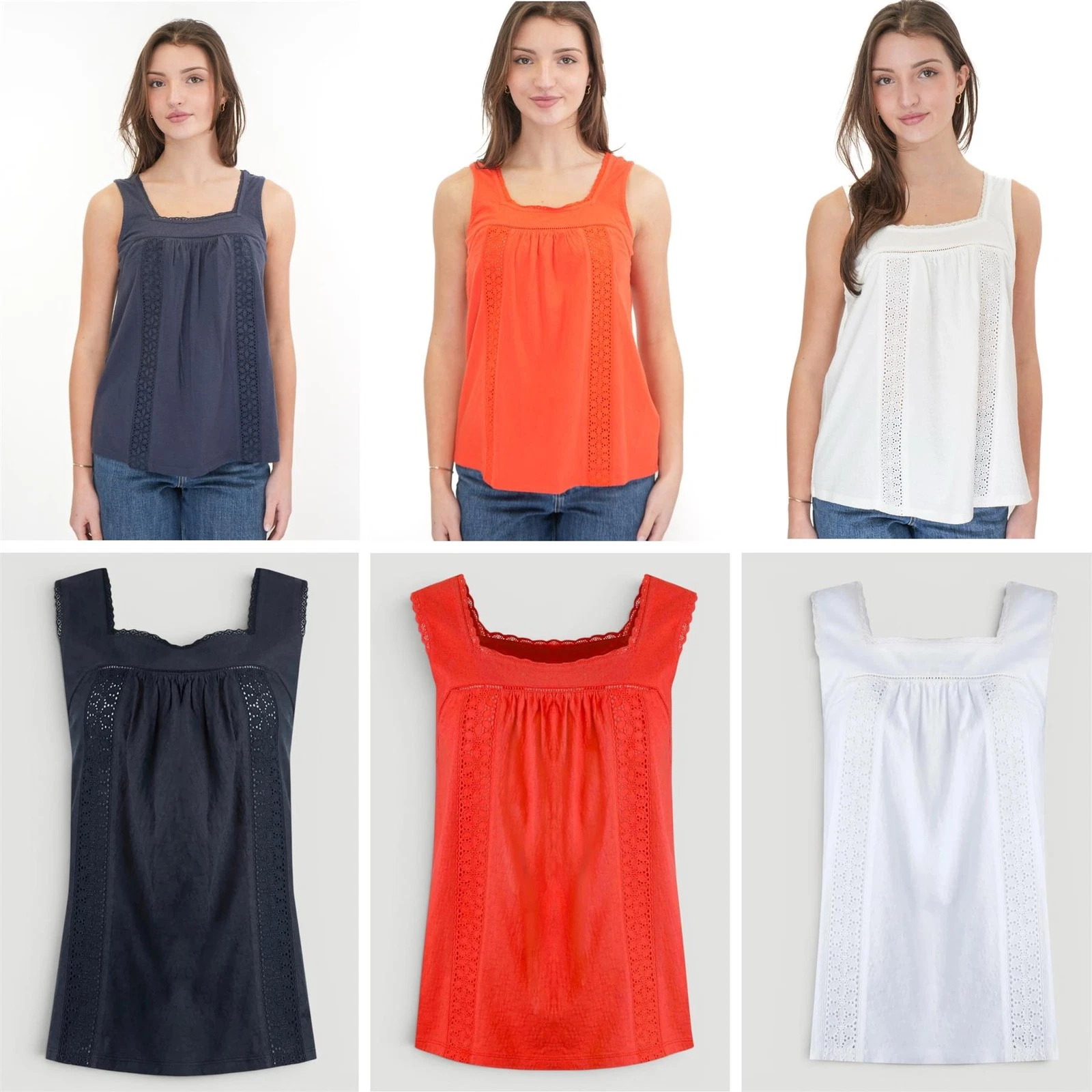 Womens Weird Fish Vest Top Chelle Square Neck Jersey Summer White Red Navy