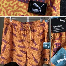 Puma No Fade Swim Trunk 7in Inseam Size XL Orange W/Logo Accent NEW 55