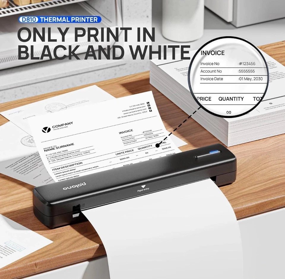 POLONO Portable Printer Wireless for Travel, D810 Bluetooth Thermal Inkless - Image 3 of 4